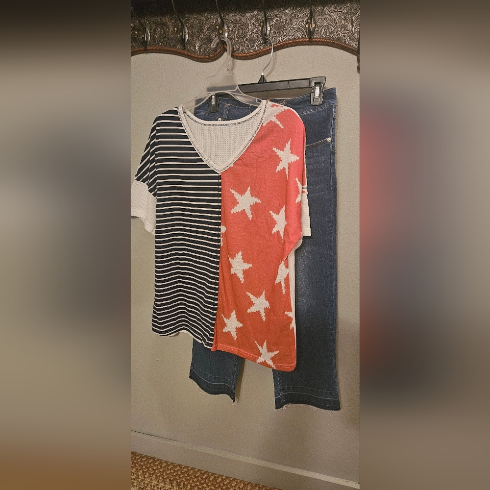 Classic Blue Women's (M) Jeans & Stars and Stripes Shirt (L)
